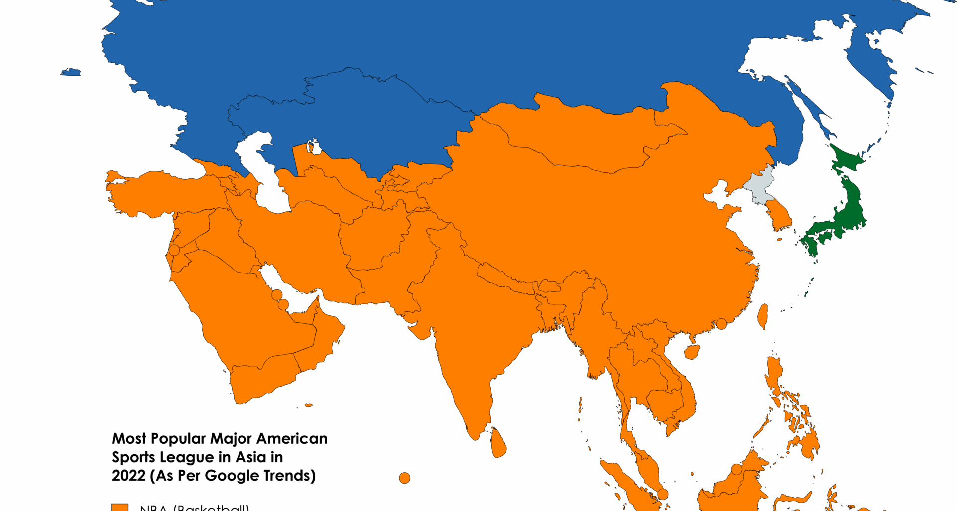 Most popular US leagues in the most populated continent in the world Asia! MLB has 1 country and its Japan!