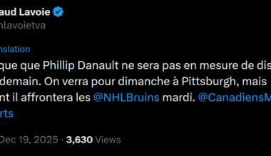 Danault could play Sunday, but will definitely play on tuesday