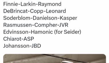 Wings practice lines today including updates on Seider and Appleton.