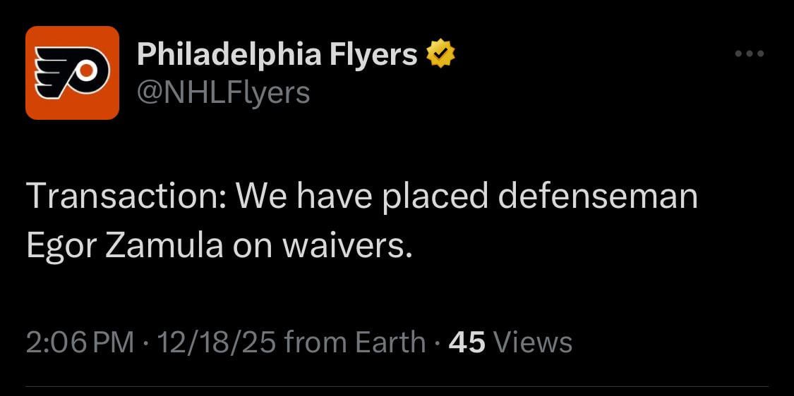 [flyers] Transaction: We have placed defenseman Egor Zamula on waivers.