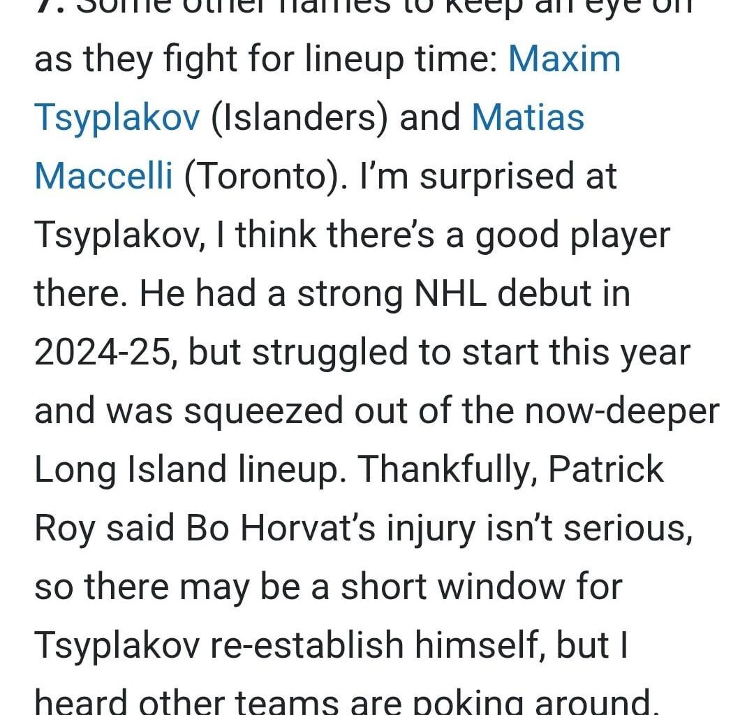 Per 32 Thoughts, Maxim Tsyplakov's name has been in trade rumors