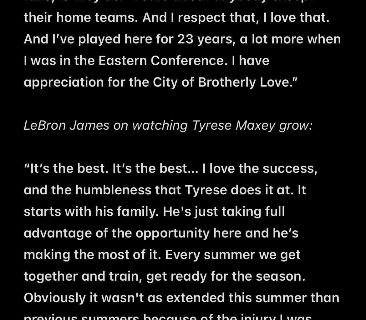 LeBron on Sixers fans, and on Tyrese Maxey