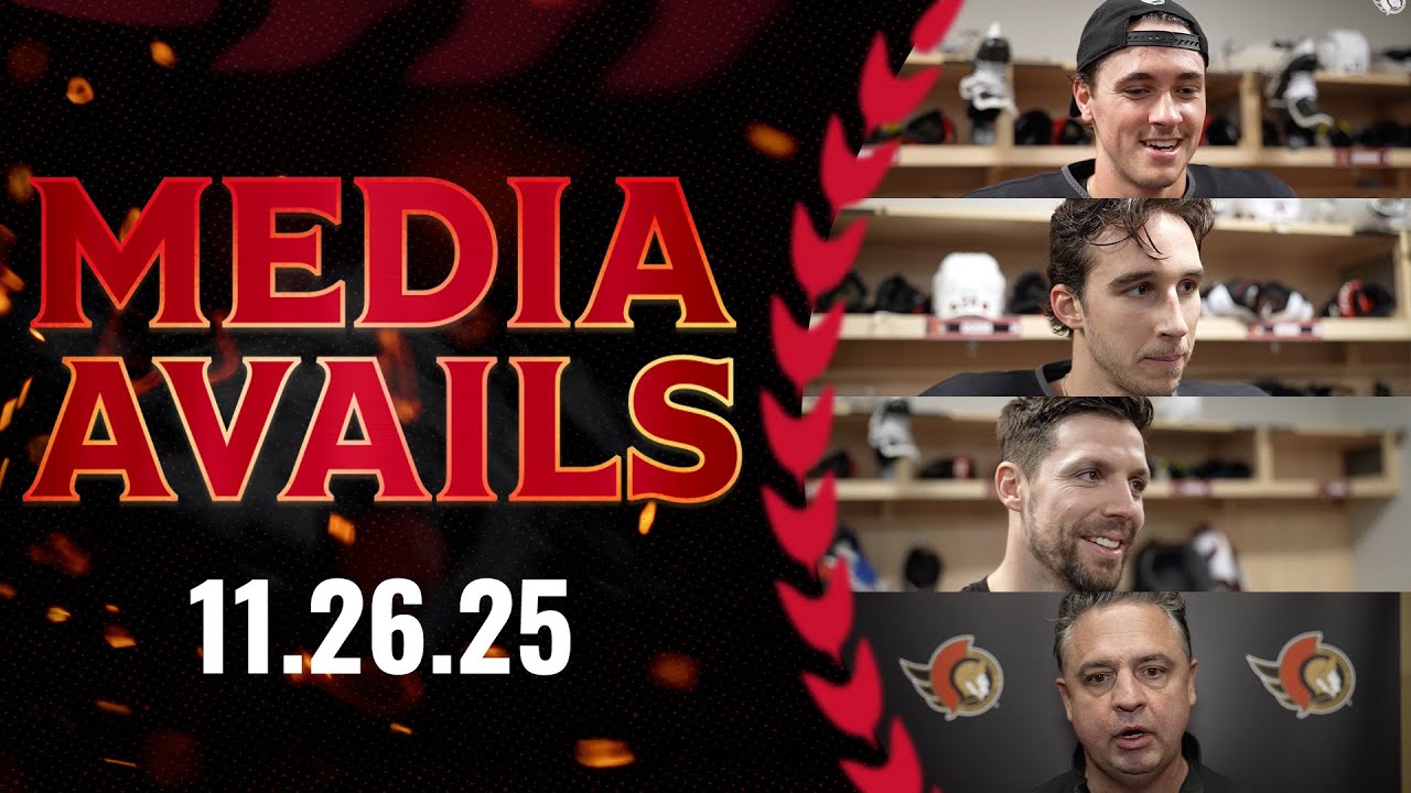 Dylan Cozens, David Perron, Shane Pinto, Travis Green Pregame Media vs VGK