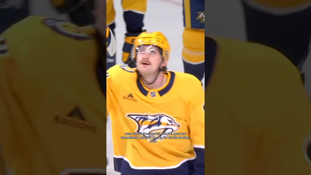 Ozzy Wiesblatt scores his first ​⁠@NHL goal and points to the sky for his late brother, Orca 💛