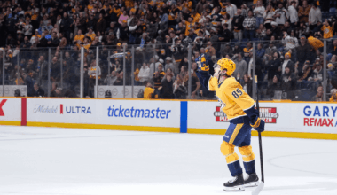 Ozzy Wiesblatt after scoring his first NHL goal