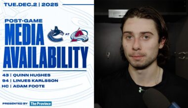 Quinn Hughes, Linus Karlsson & Adam Foote Post-Game Media | Canucks at Avalanche (Dec 2, 2025)