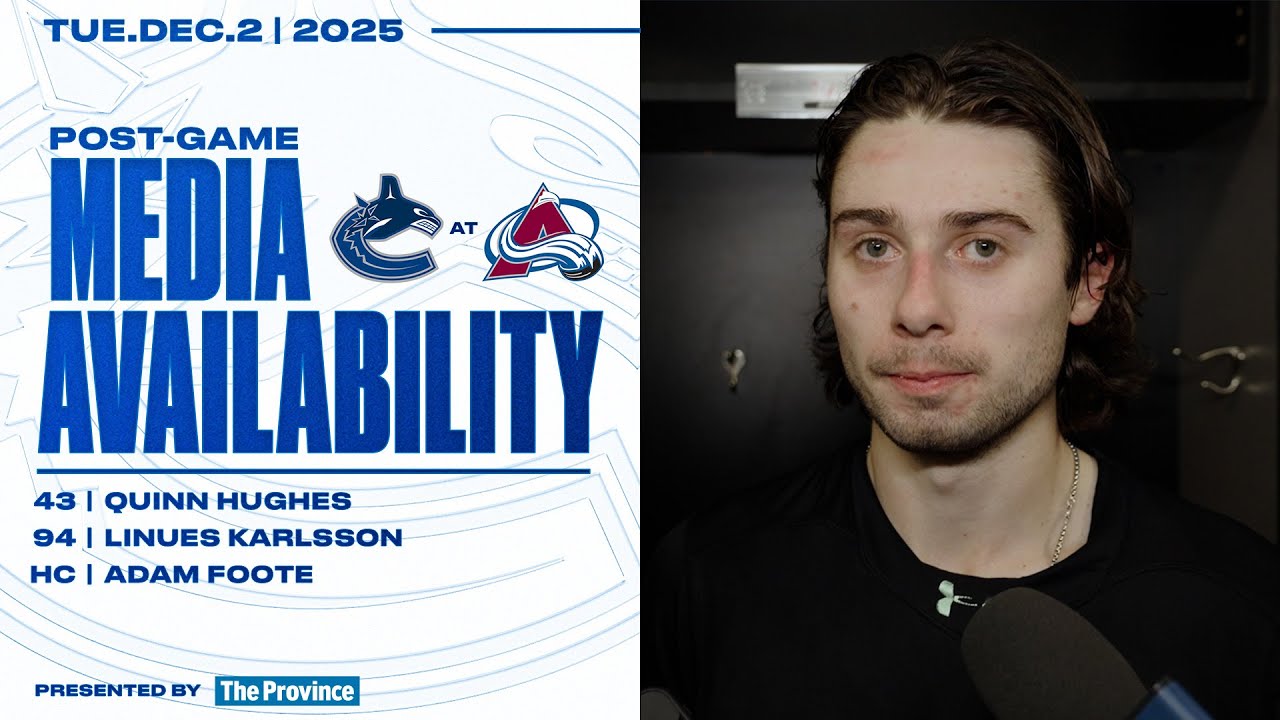 Quinn Hughes, Linus Karlsson & Adam Foote Post-Game Media | Canucks at Avalanche (Dec 2, 2025)