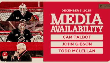 Cam Talbot, John Gibson, Todd McLellan Practice Media | Dec. 3, 2025