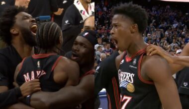 INSANE VJ Edgecombe game winner and Tyrese Maxey block vs Warriors then Embiid taunts