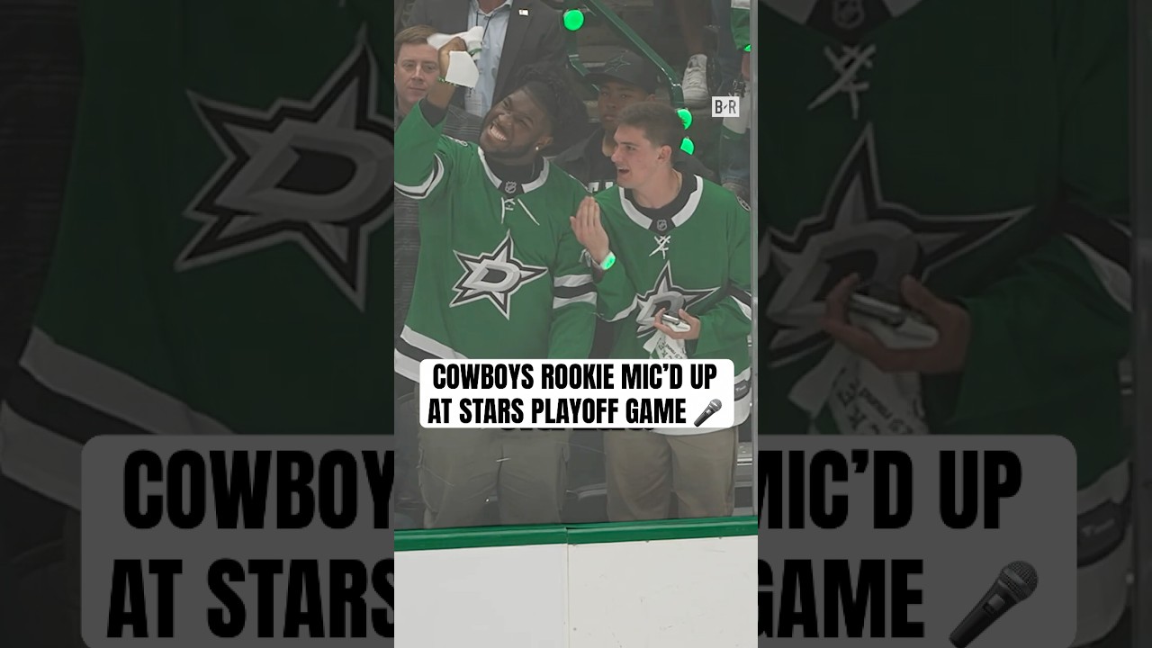Cowboys rookie Tyler Booker rinkside for Stars-Jets 🎤