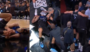 Franz Wagner in serious pain after knee injury and carried to locker room vs Knicks