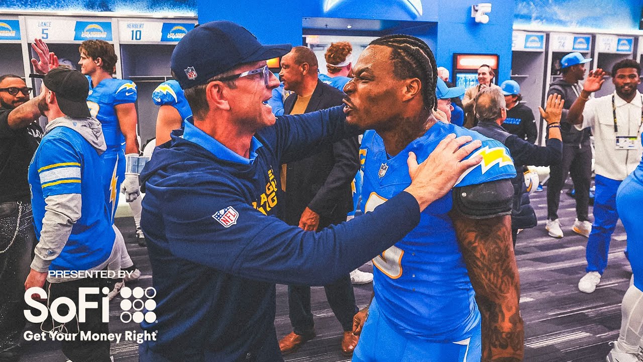 Jim Harbaugh Locker Room Victory Speech Vs Eagles | LA Chargers