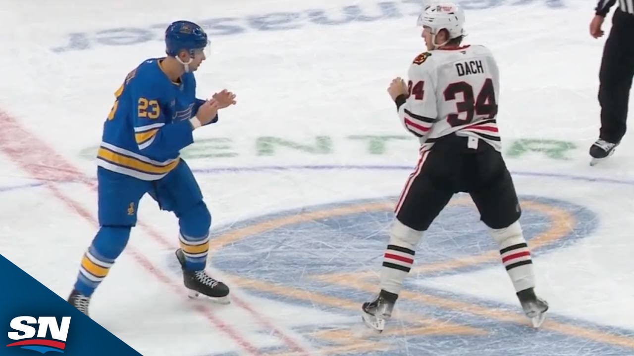 Blackhawks' Colton Dach And Blues' Logan Mailloux Exchange Heavy Strikes In Heated Tilt