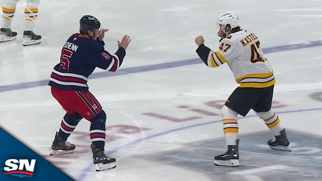 Luke Schenn And Mark Kastelic Drop The Gloves Right After Puck Drop