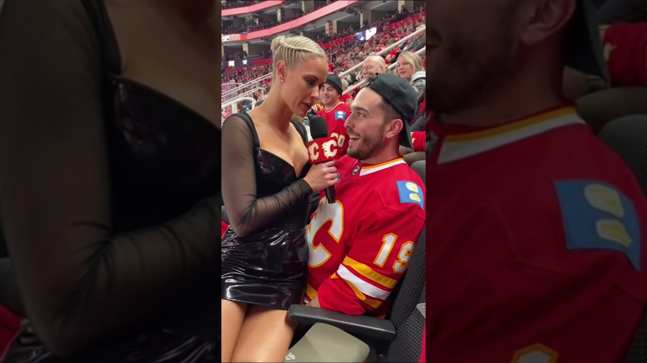 NHL Reporter Visits Scotiabank Saddledome to Interview Fans #nhl #nhlhighlights #flames #funnyshorts