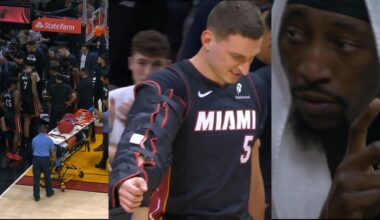 Bam Adebayo prays for Nikola Jovic after hard fall and walks off with arm in brace