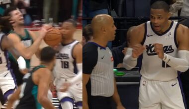 Russell Westbrook called for game costing foul after Avdija hit him with the ball