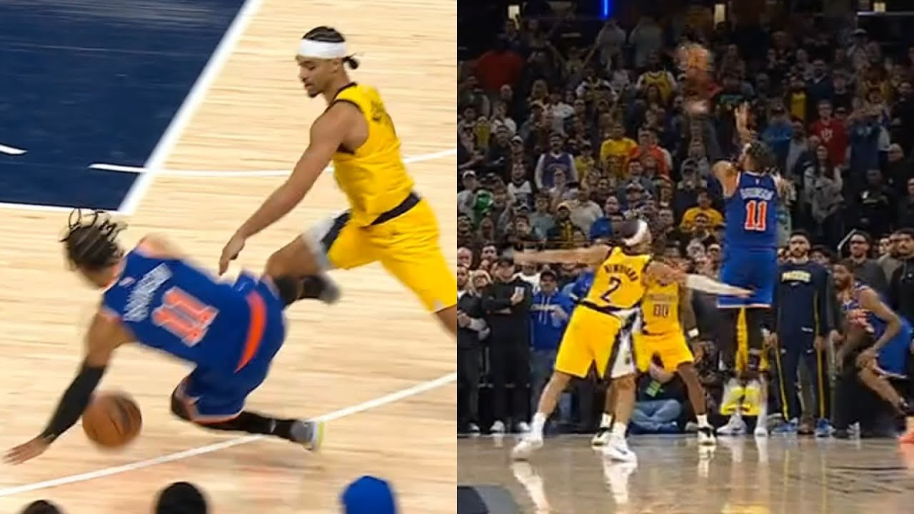 Jalen Brunson game winner vs Pacers after Nembhard bumped him to ground