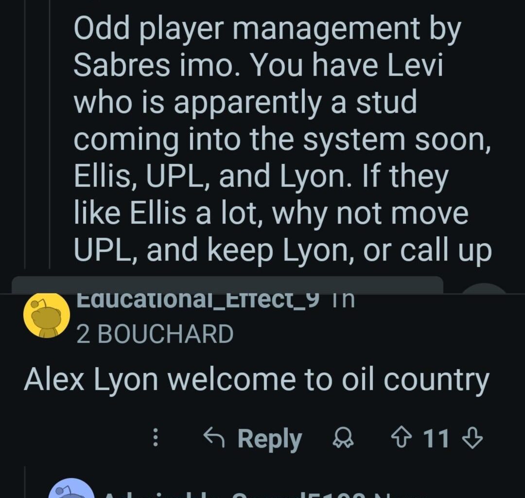 Oilers fans, after trading Skinner for Jarry—who immediately got hurt, of course—are once again demanding a goalie from Buffalo: Alex Lyon.