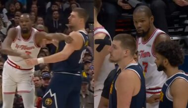 Kevin Durant shoves Nikola Jokic after the foul and gets a tech 👀