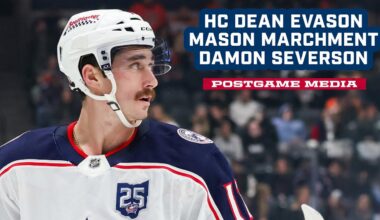 Head Coach Dean Evason, Mason Marchment and Damon Severson - Blue Jackets @ Ducks | Postgame Media