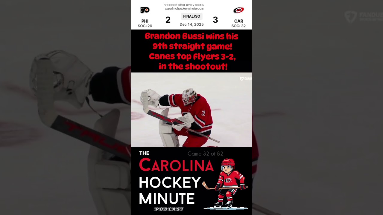 Bussi wins his 9th straight game! Canes top Flyers 3-2 in a shootout! #carolina #hurricanes #hockey