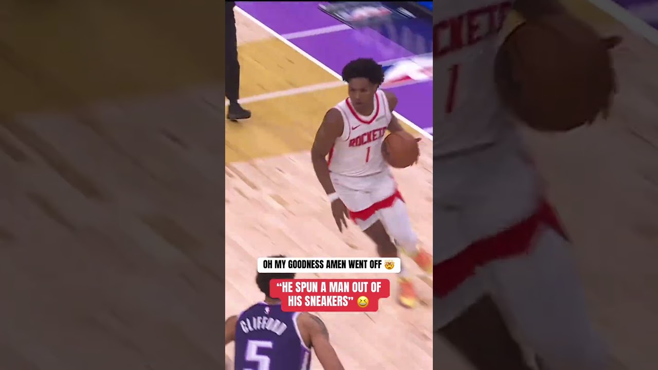 Amen Thompson spins one defender to the floor and then posterizes another with the two-hand slam 🫨