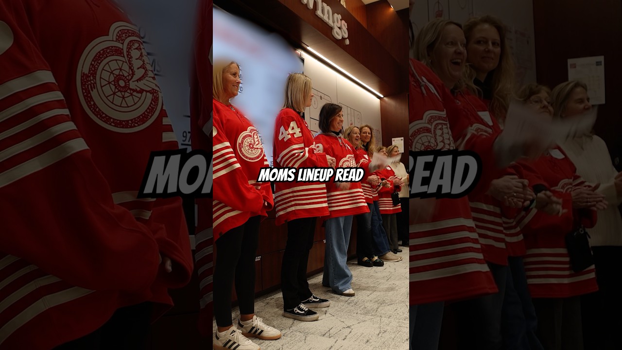 Detroit Red Wings moms read the starting lineup ahead of the game