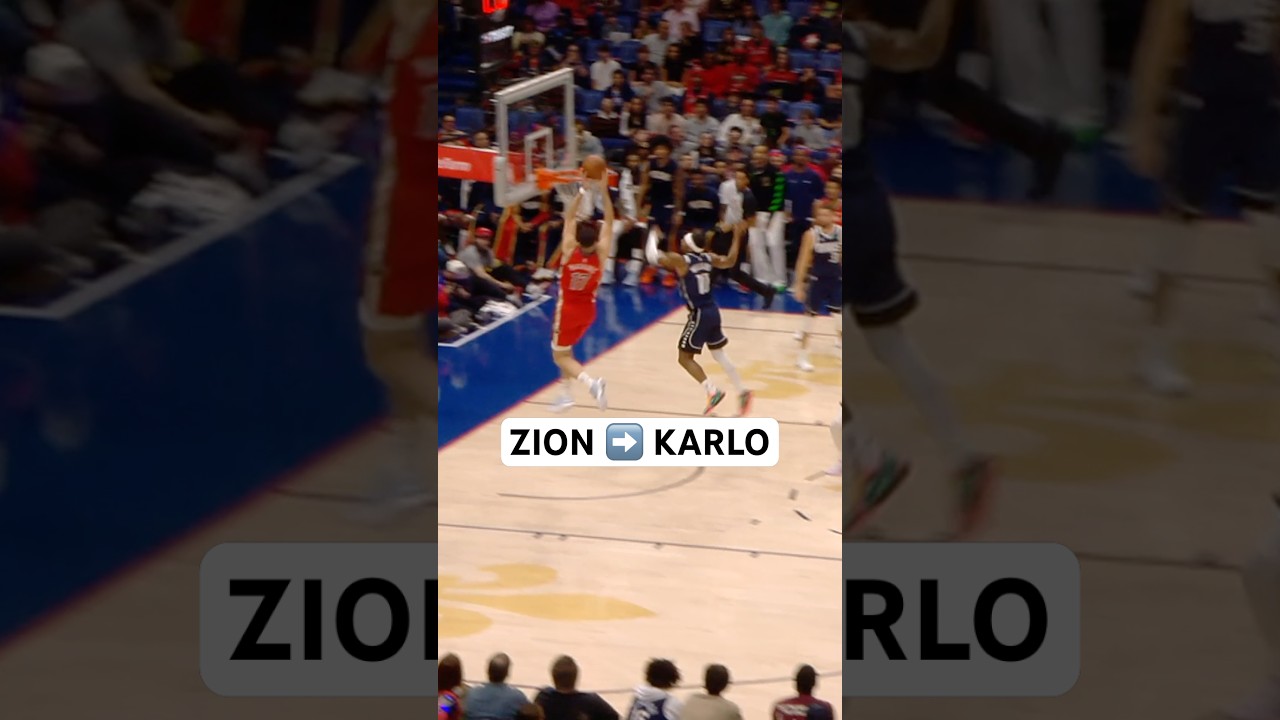 Zion with a crazy half court alley-oop pass to Karlo