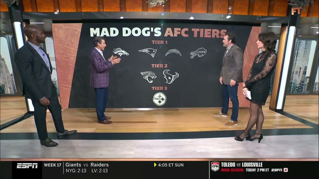 FIRST TAKE | Mad Dog's AFC Tiers - Tier 1: Broncos, Patriots, Chargers & Bills; Tier 2: Jaguars
