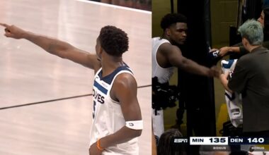 Anthony Edwards points at refs after ejected vs Nuggets then comes back and gifts fan jersey