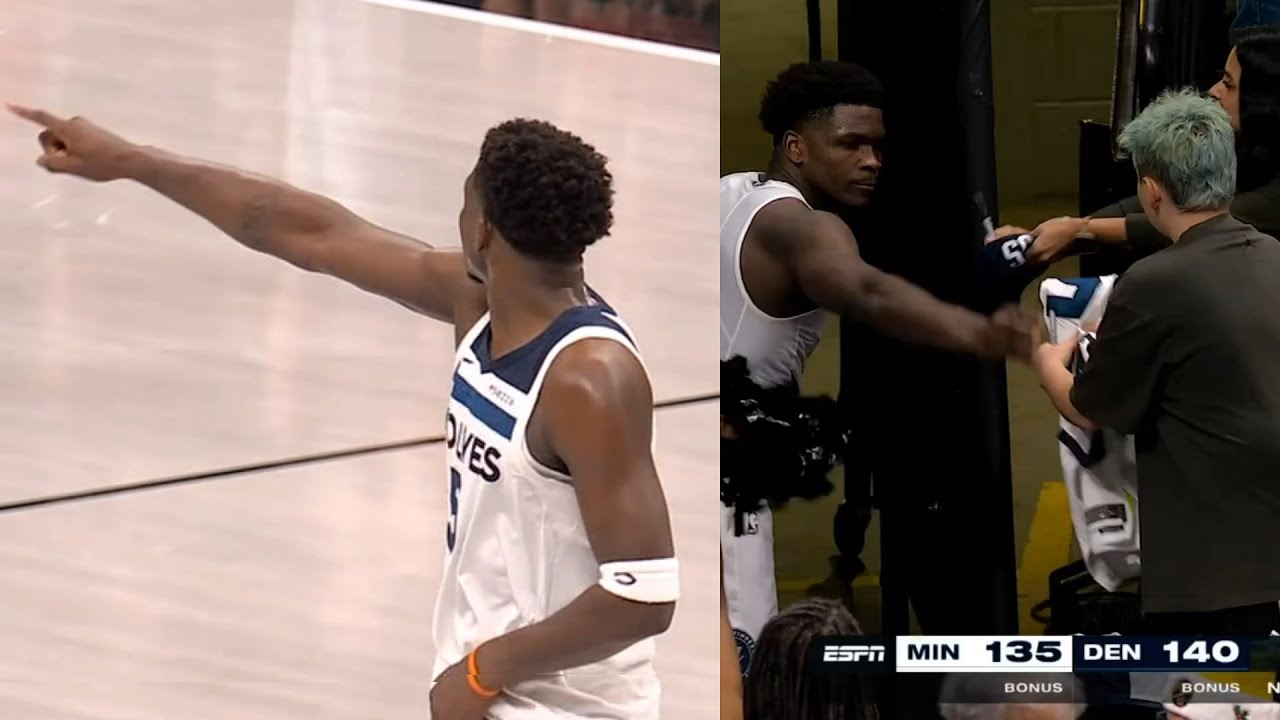 Anthony Edwards points at refs after ejected vs Nuggets then comes back and gifts fan jersey