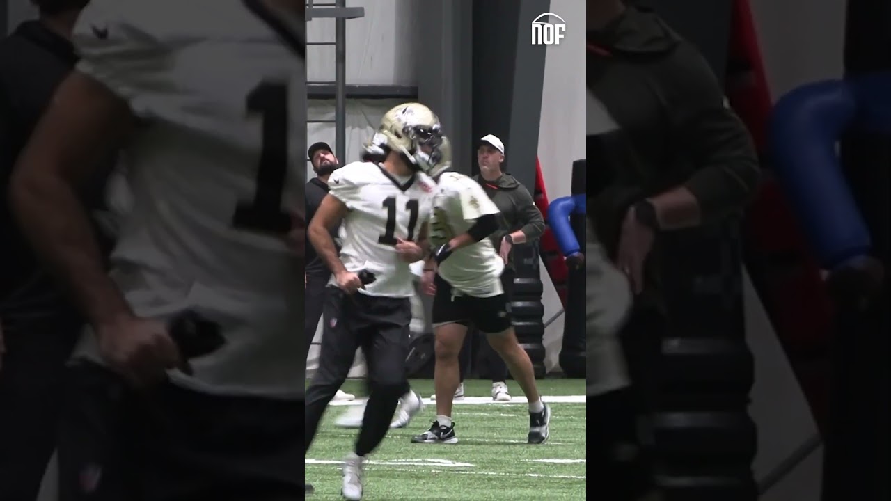 Taysom Hill repping a Doug Nussmeier #Saints jersey at practice