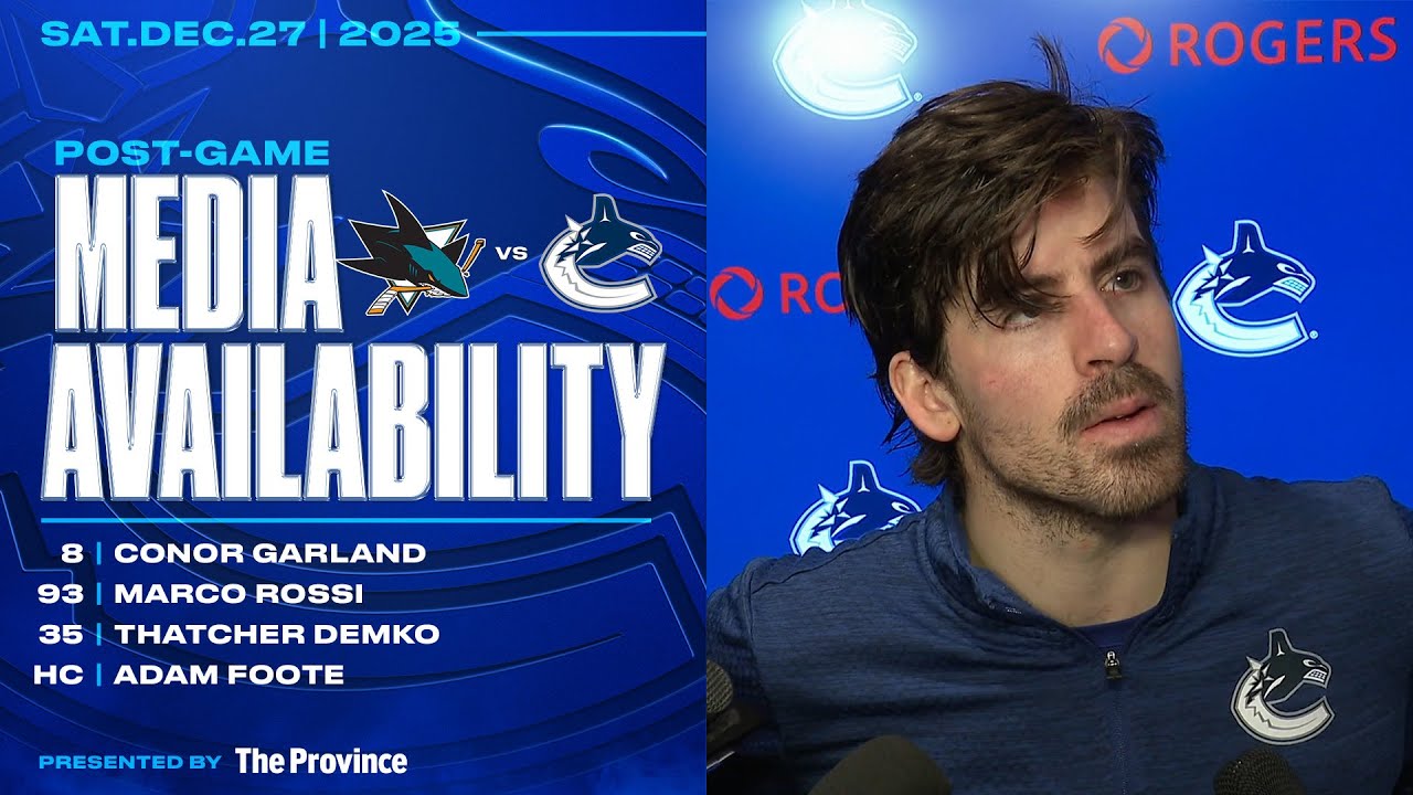 Garland, Rossi, Demko & Adam Foote Post-Game Media | Canucks vs. Sharks (Dec 27, 2025)