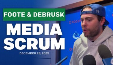 Canucks’ Jake DeBrusk reacts to being a healthy scratch, Foote explains thinking