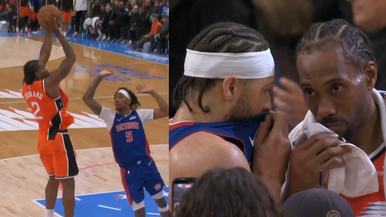 Kawhi Leonard drops 55 points vs Pistons then talks to Cade Cunningham - Full Highlights