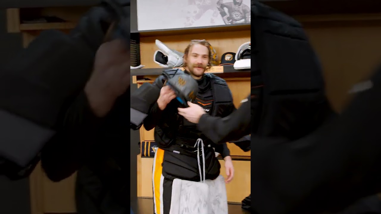 Stuart Skinner Gets Postgame Helmet