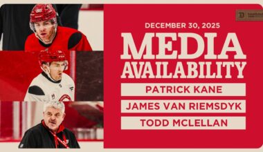 Patrick Kane, James van Riemsdyk, Todd McLellan Practice Media | Dec. 30, 2025
