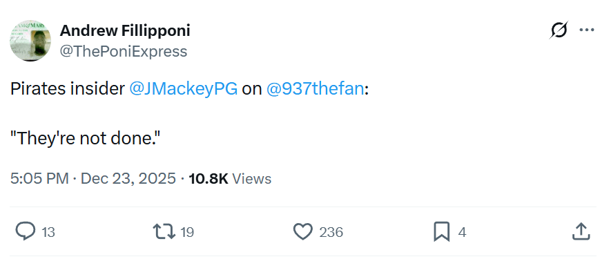 Mackey: Pirates are not done adding