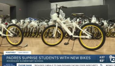 Padres Foundation surprises Rodriguez Elementary students with 100 bike