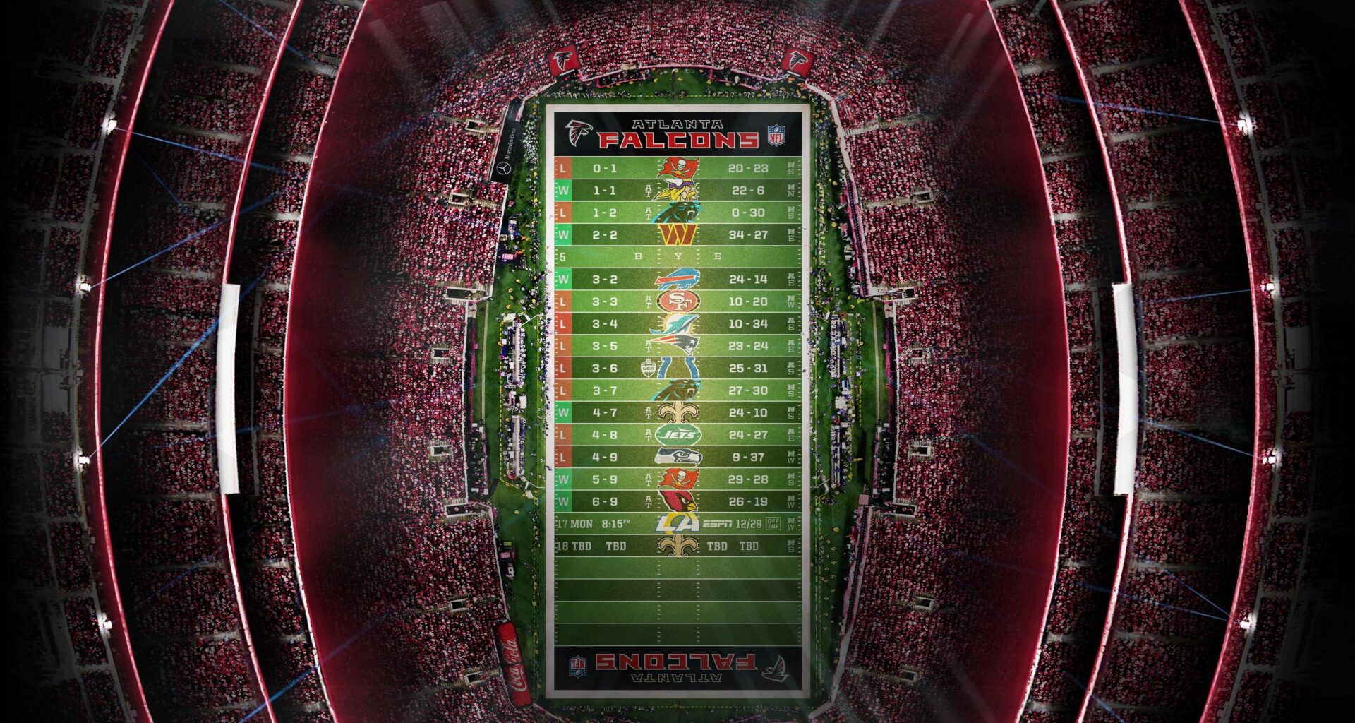 2025 - Stadium Schedule - Wk 16 - Falcons (6-9)