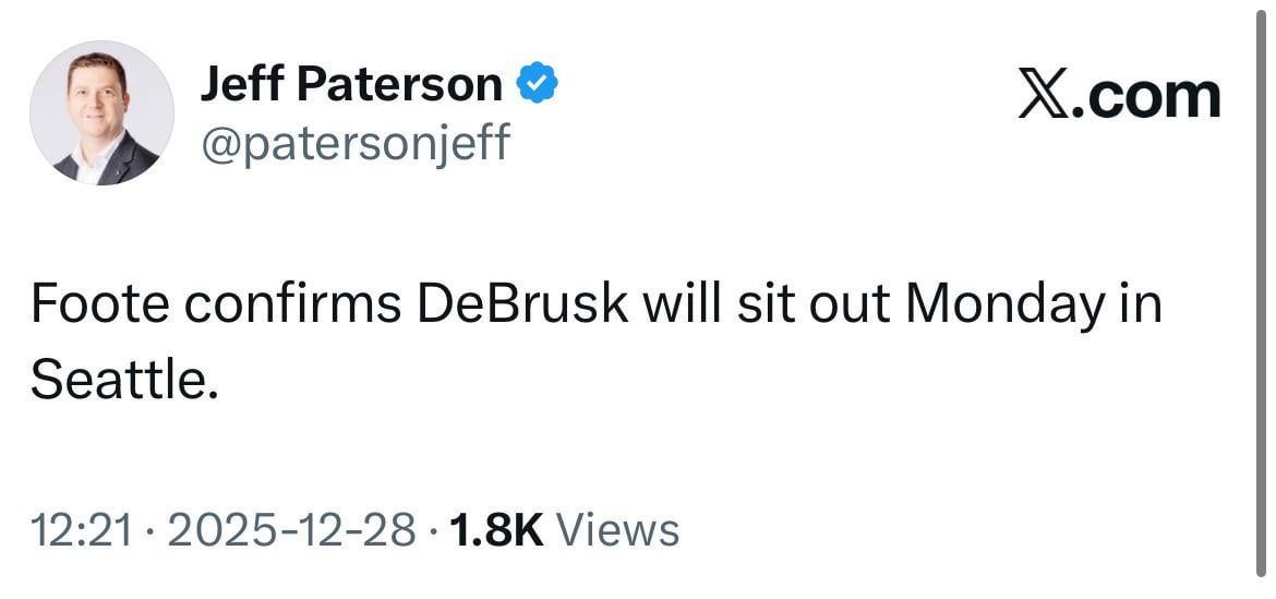 [JPat] Foote confirms DeBrusk will sit out Monday in Seattle