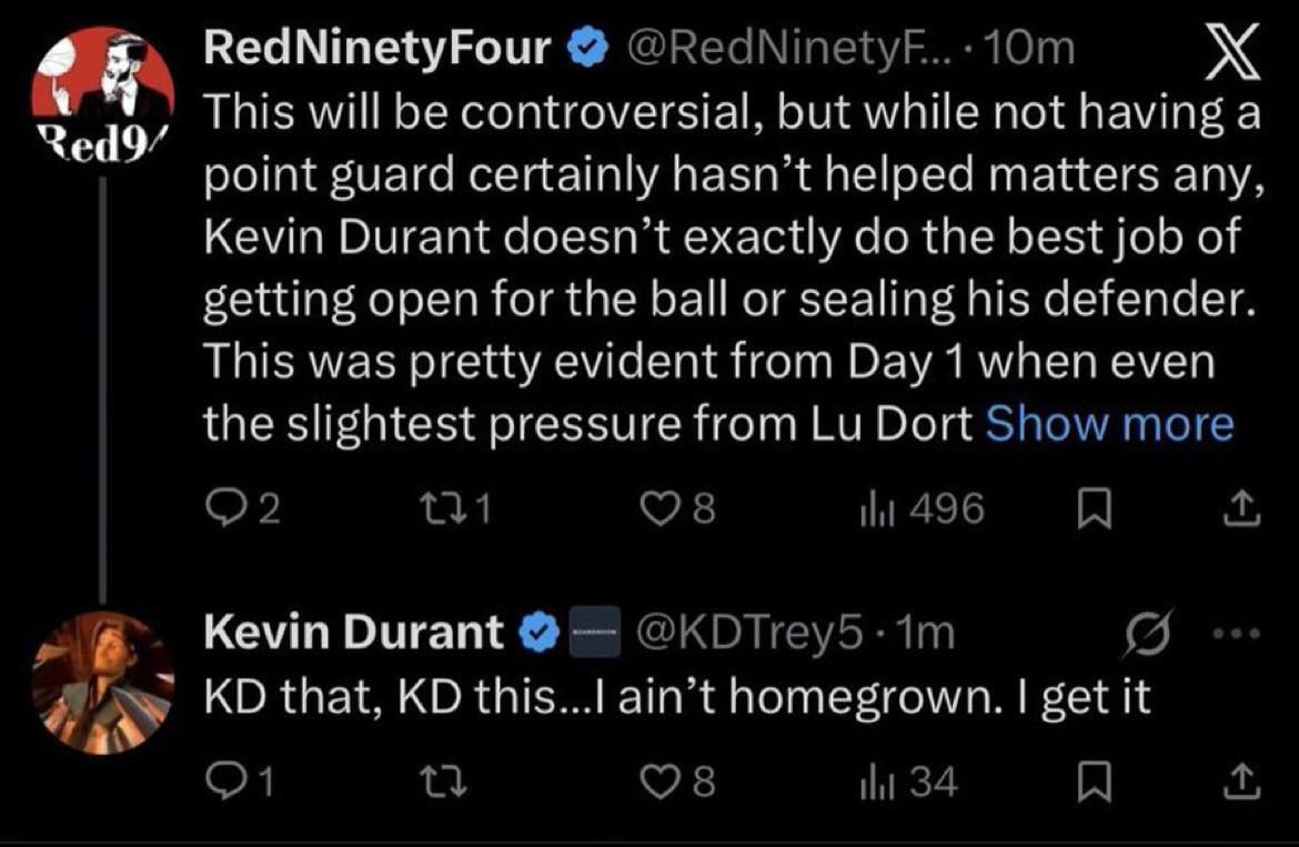 KD shows frustration from fan criticism on twitter