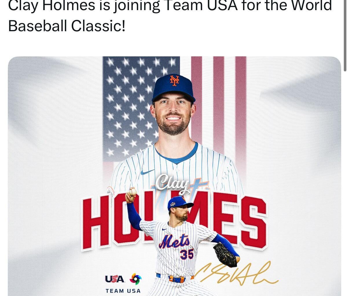 Clay Holmesto pitch for USA