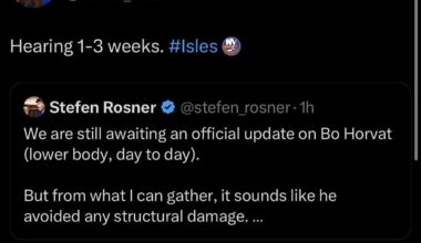 [Rosner] Sounds like Horvat avoided any structural damage, hearing 1-3 weeks