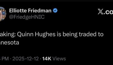 [Friedman] Breaking: Quinn Hughes is being traded to Minnesota