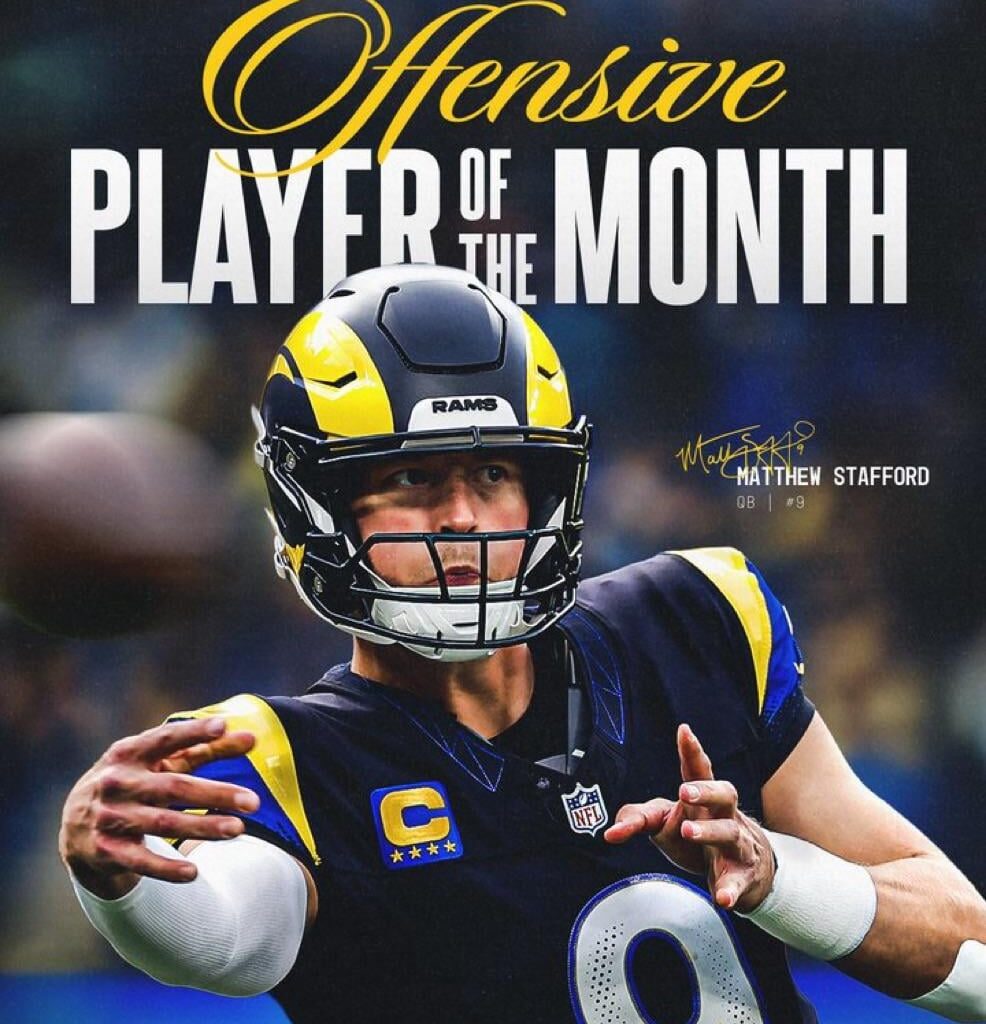 Matthew Stafford has been named the November NFC Offensive Player of the Month