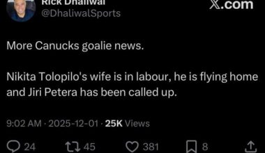 [Dhaliwal] Nikita Tolopilo’s wife is in labour, he is flying home and Jiri Patera has been called up