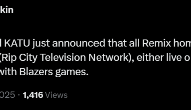[Highkin] The Blazers and KATU just announced that all Remix home games will be aired on KUNP (Rip City Television Network), either live or on tape delay if they conflict with Blazers games.