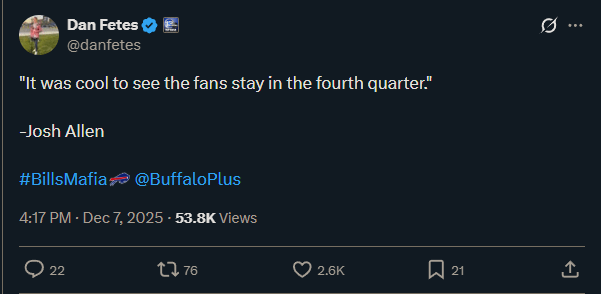 "It was cool to see the fans stay in the fourth quarter."

-Josh Allen